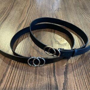 Elegant Black Leather Belts with Silver Buckle and Gold Buckle - Set